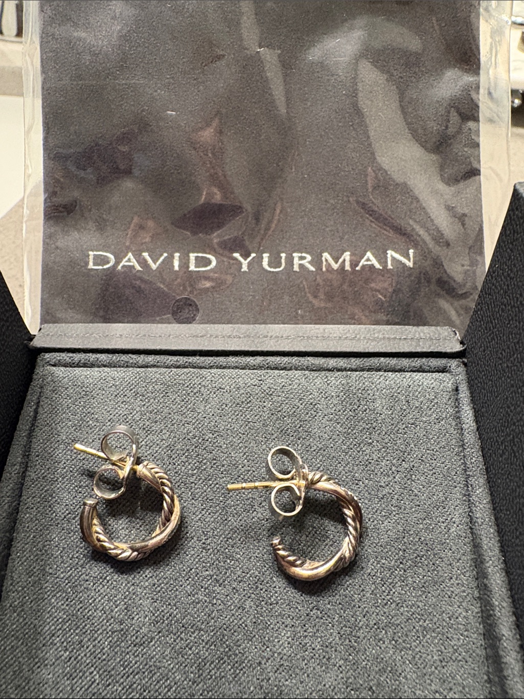 David Yurman Two-Tone Cable Hoop Stud Earrings - Silver & Gold
